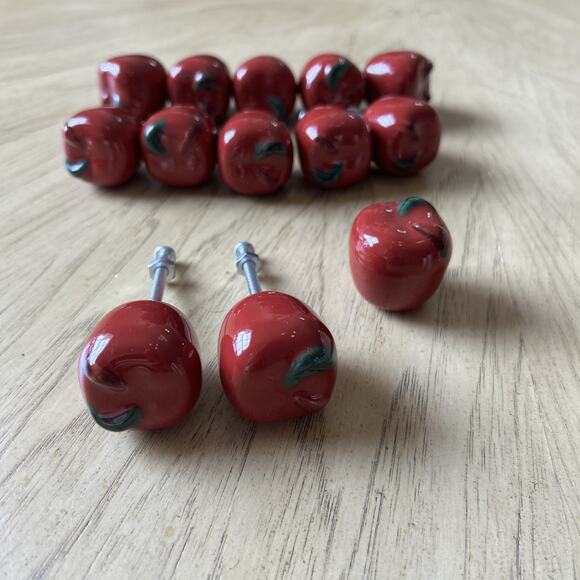 14 Cabinet Maroon Red Apple Fruit Ceramic Drawer Knob 1 Or 2 Inches Country NWT - Picture 8 of 8